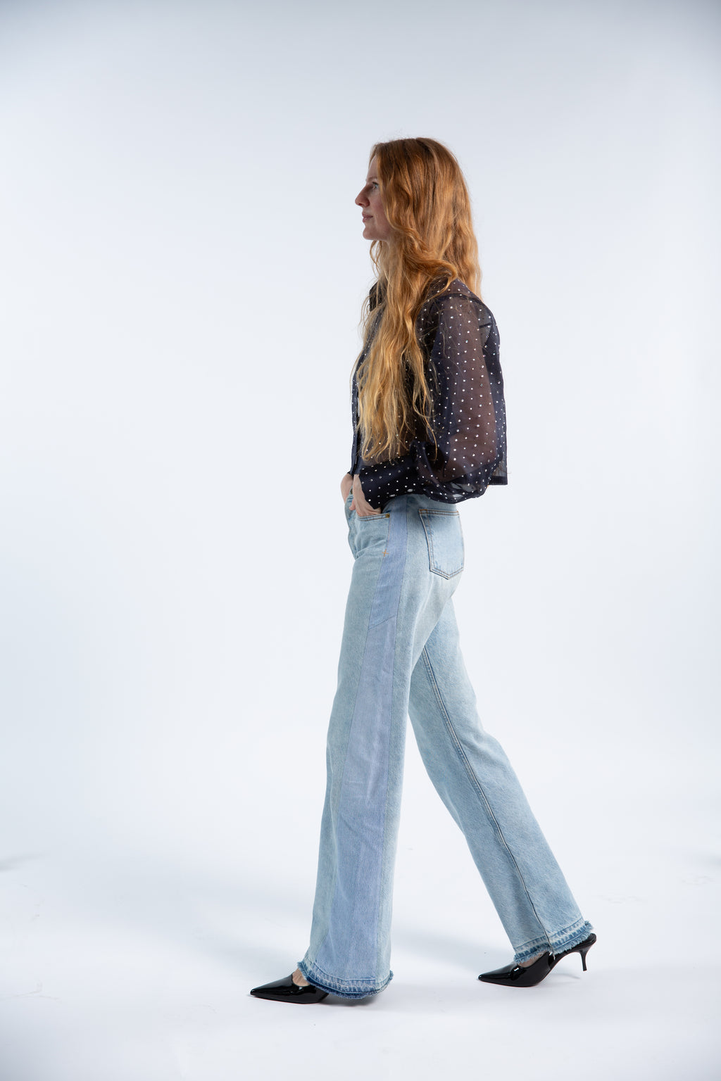 Organza silk blouse with rhinestones