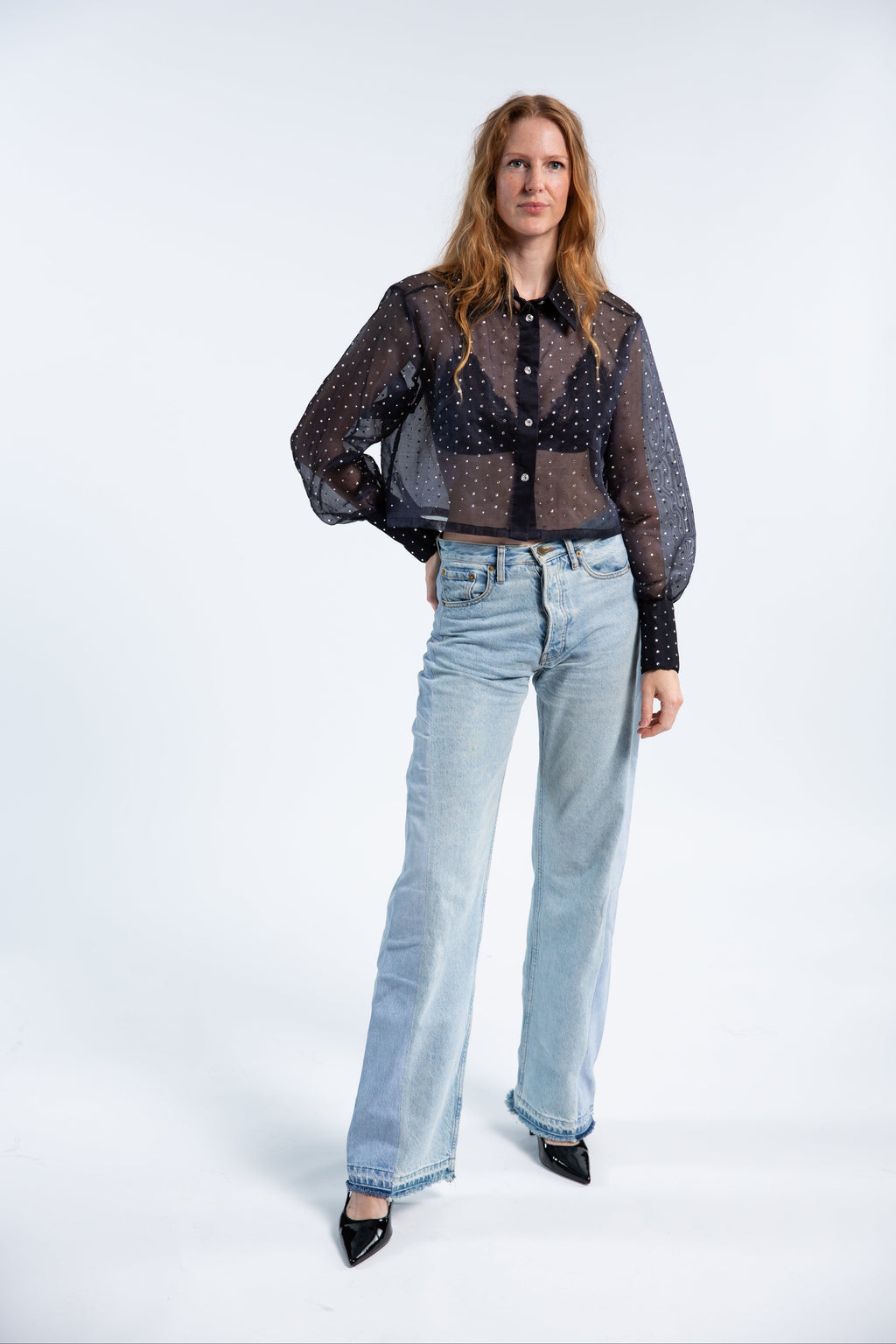 Organza silk blouse with rhinestones