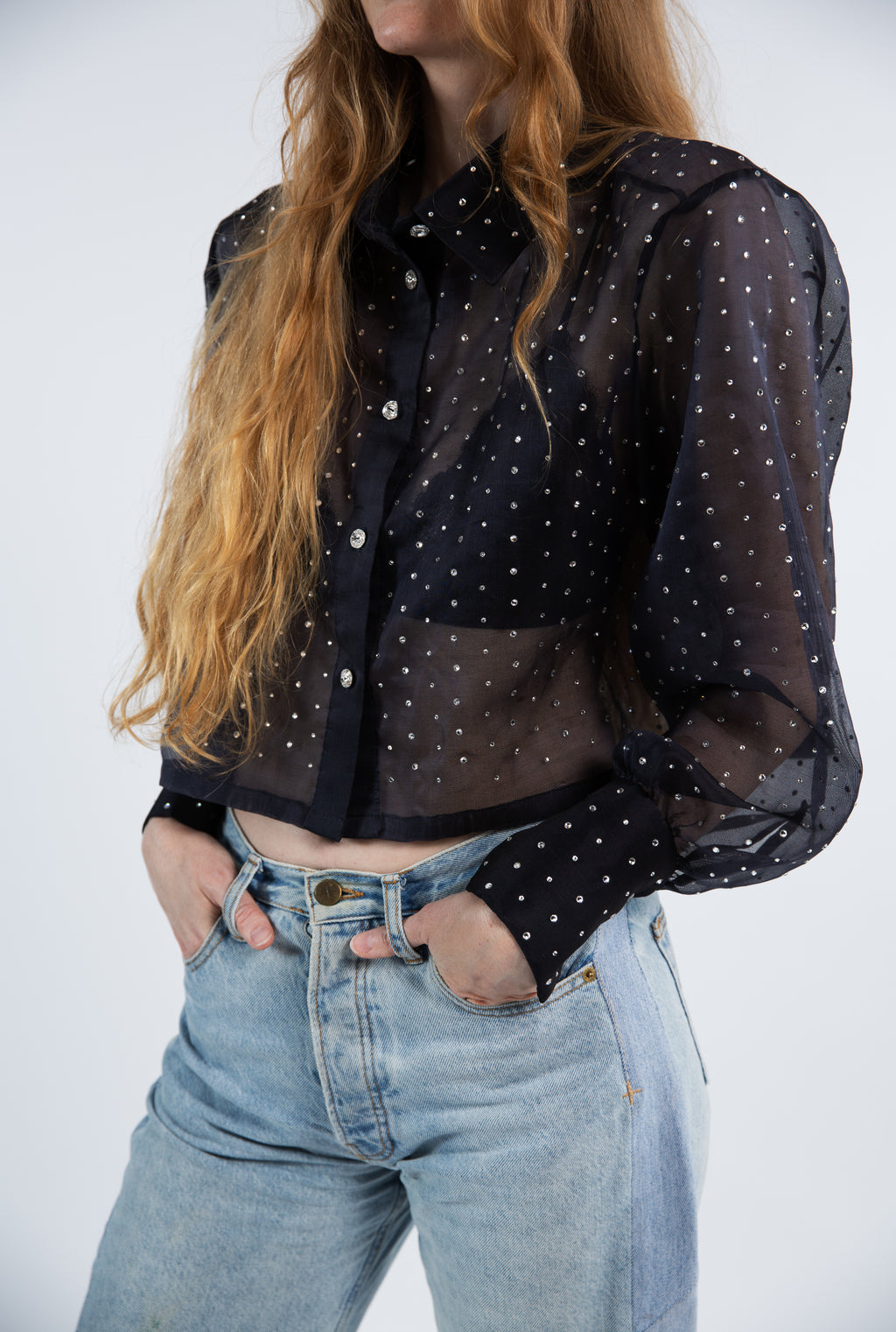 Organza silk blouse with rhinestones