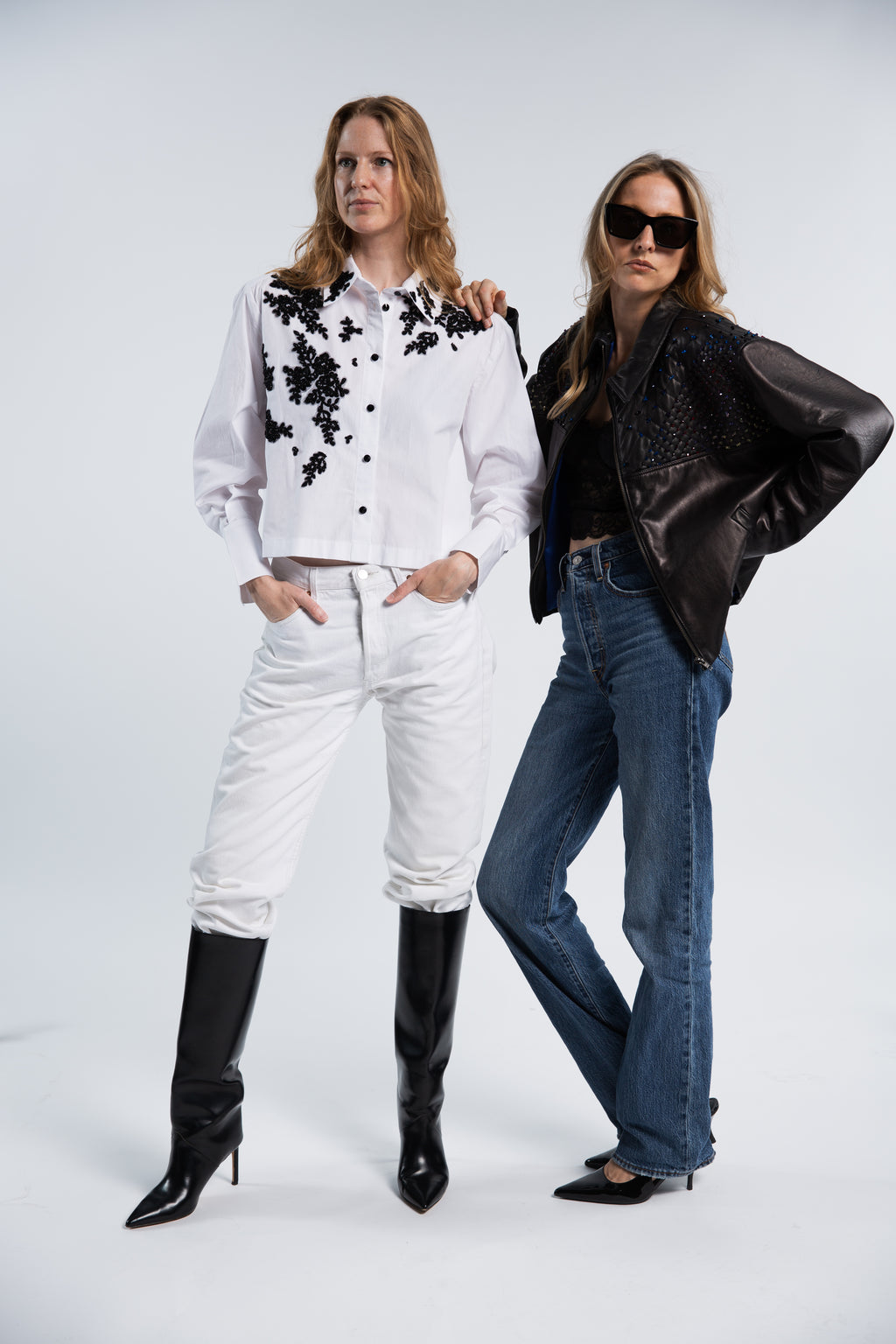 Poplin blouse with lace appliqués