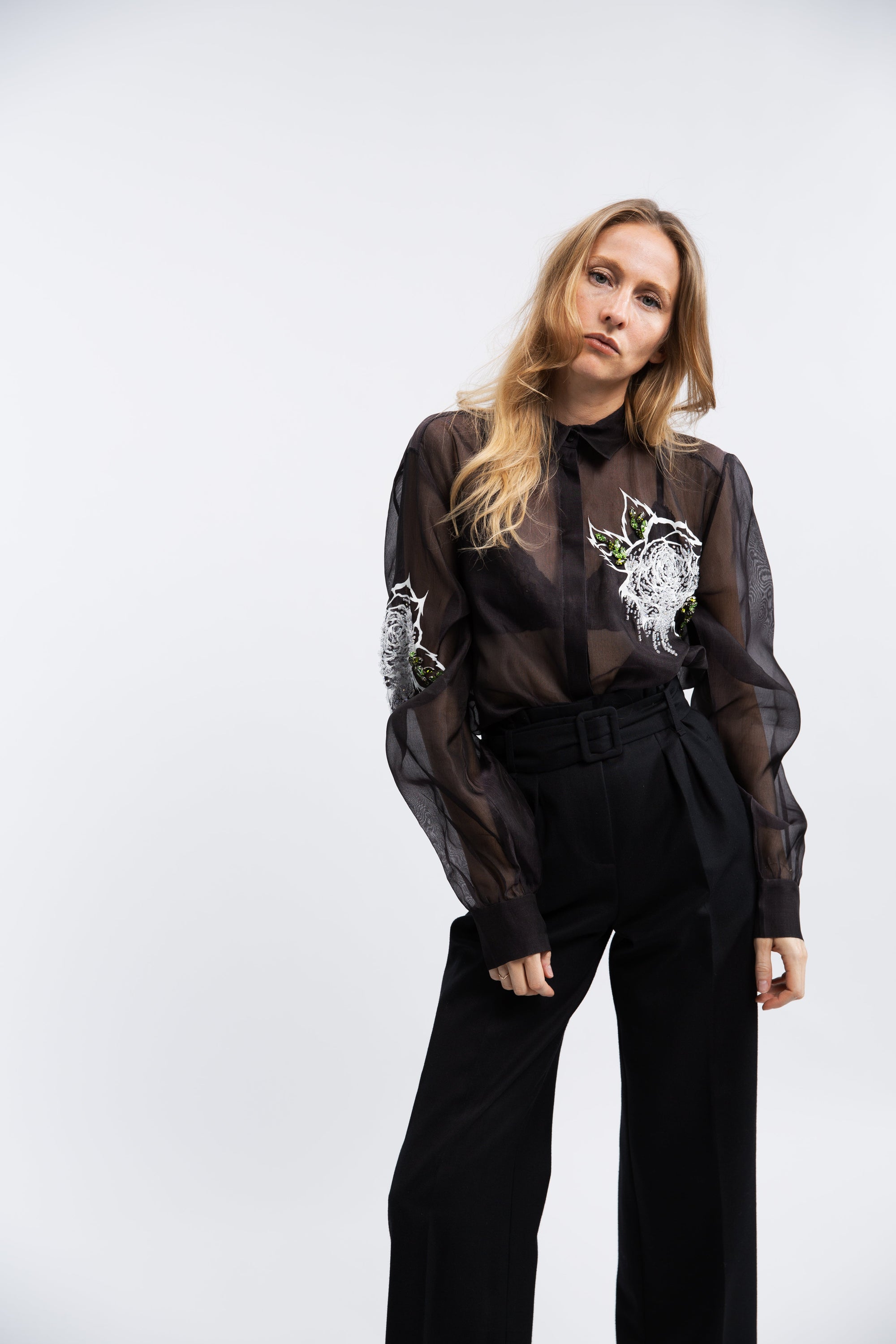 Organza silk blouse with flowers