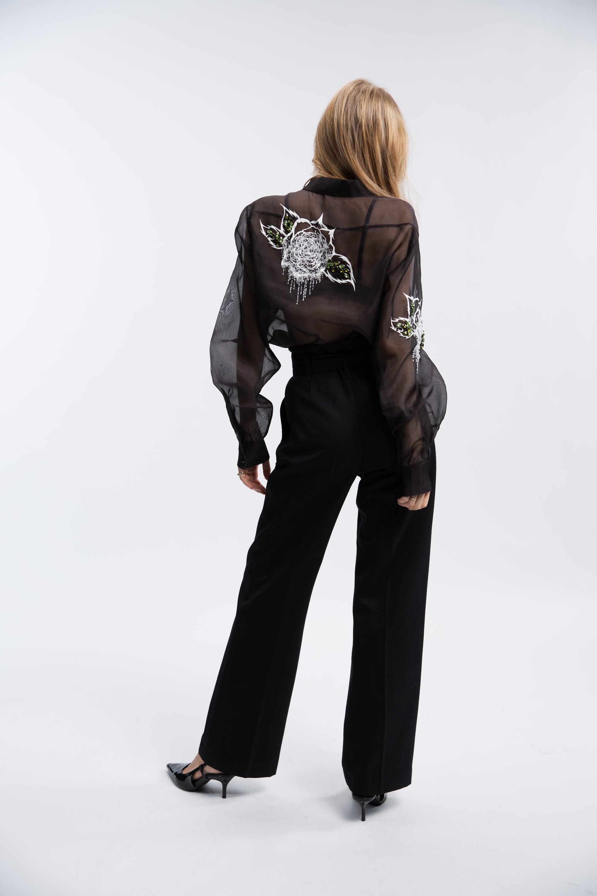 Organza silk blouse with flowers