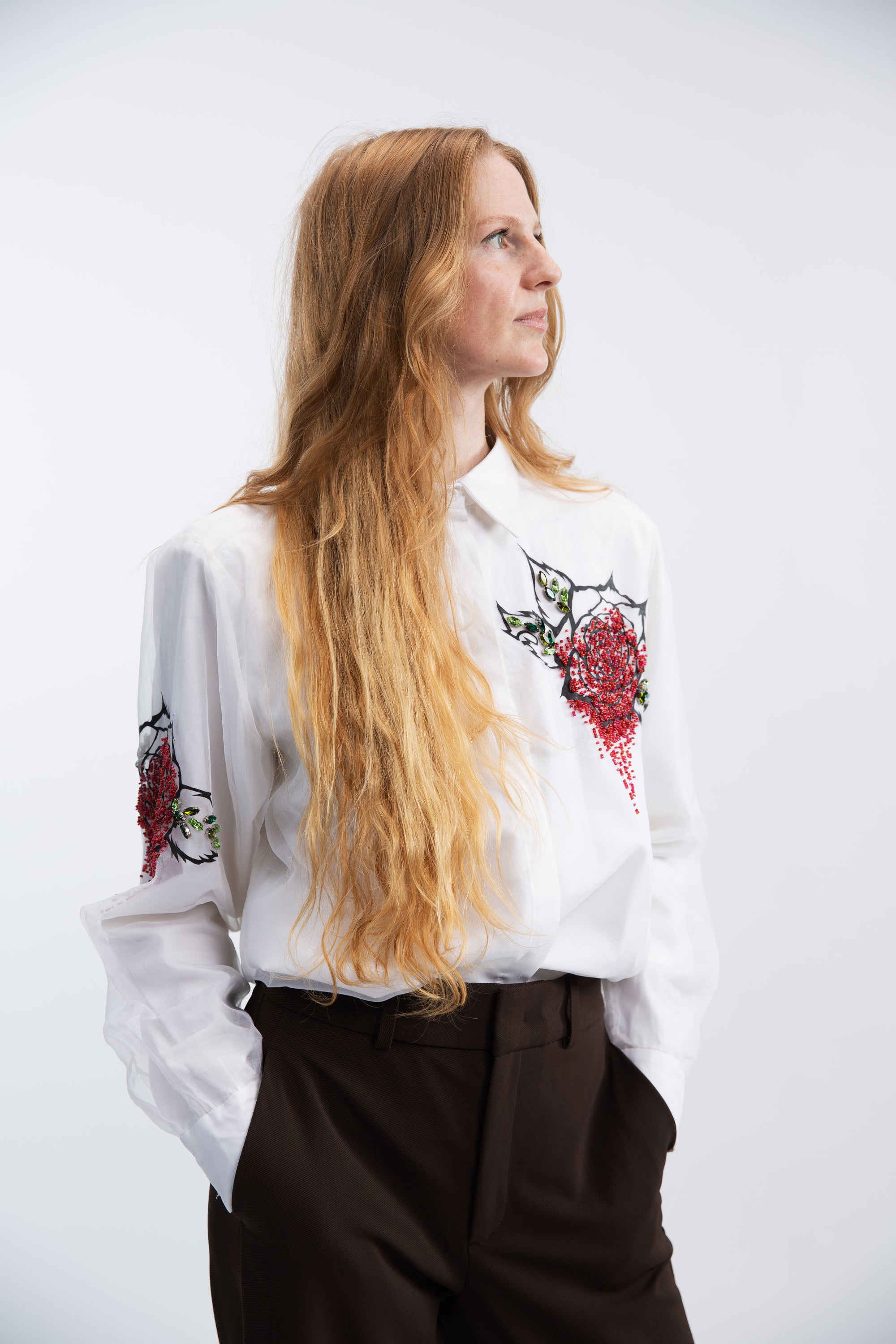 Organza silk blouse with flowers
