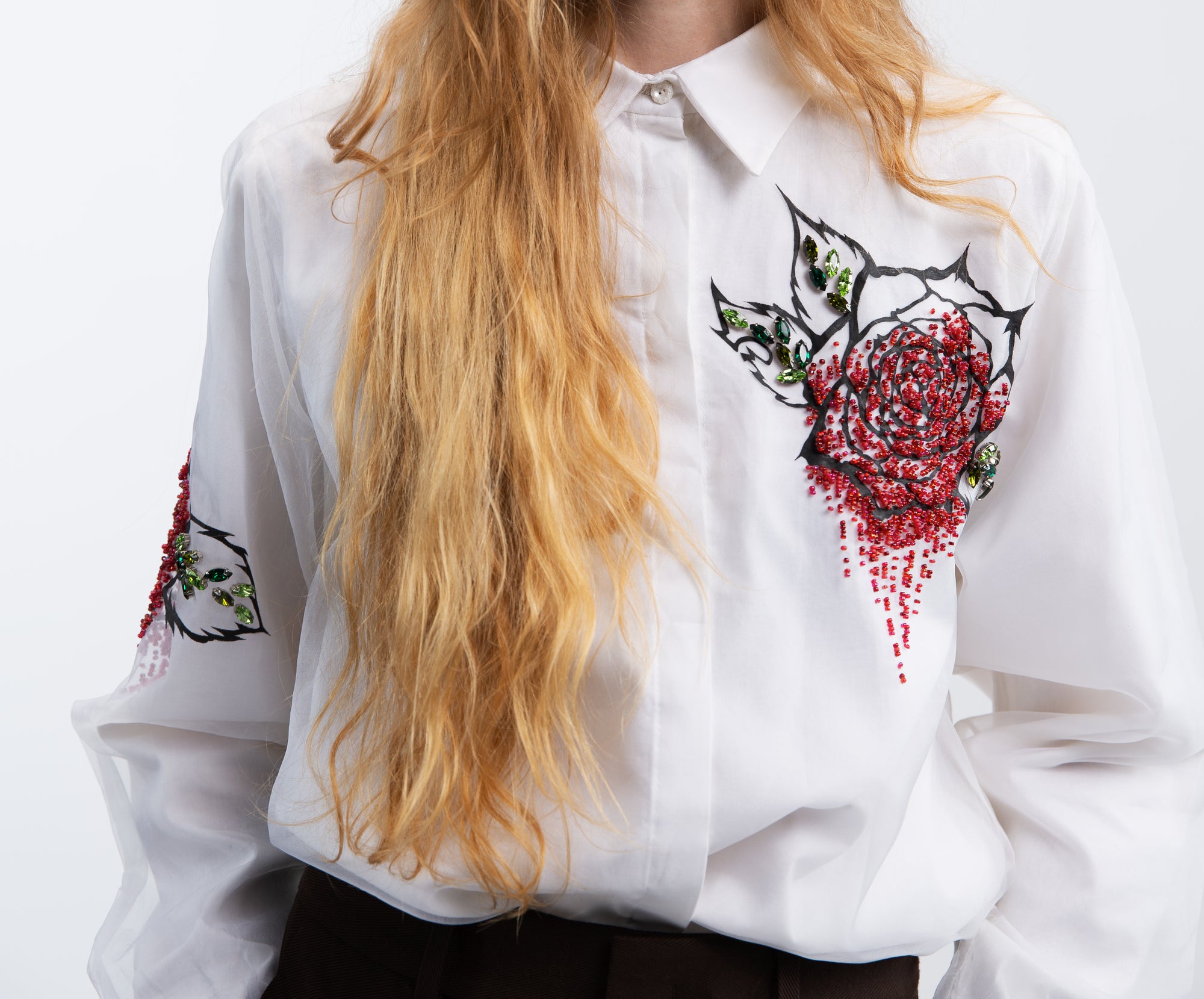 Organza silk blouse with flowers
