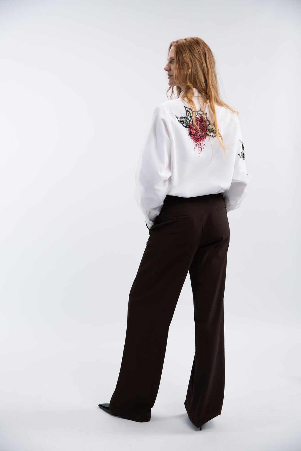 Organza silk blouse with flowers