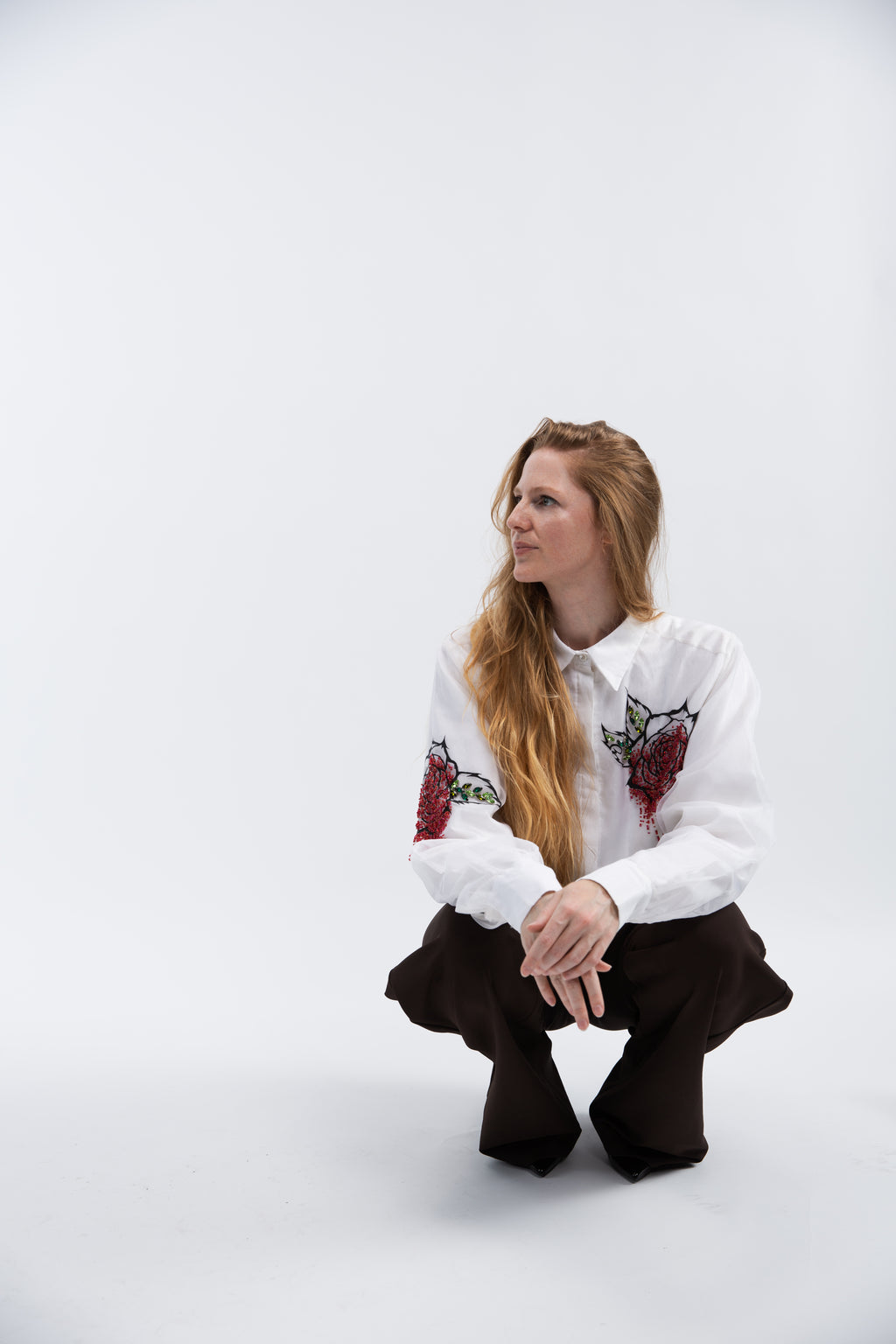 Organza silk blouse with flowers