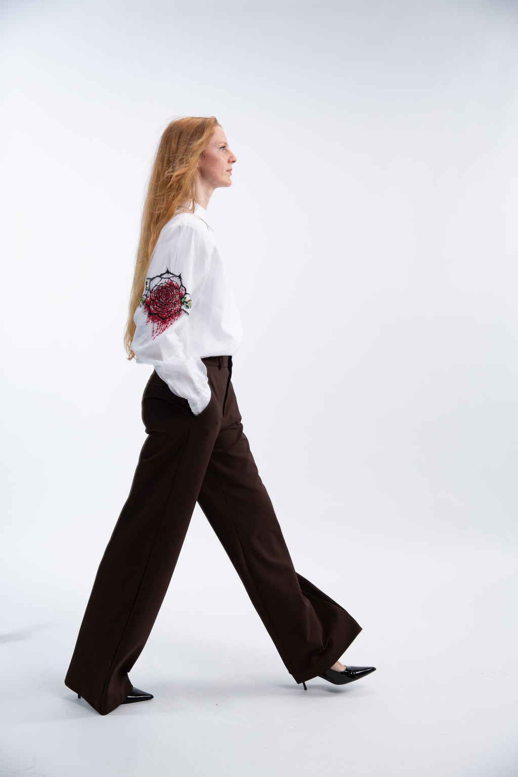 Organza silk blouse with flowers