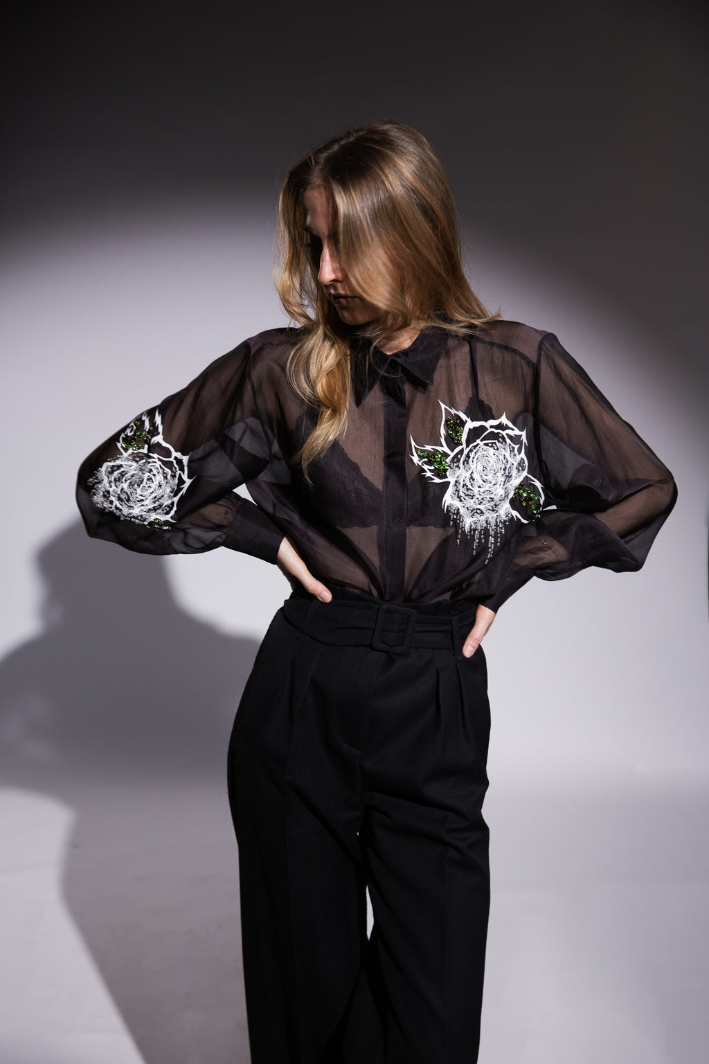 Organza silk blouse with flowers