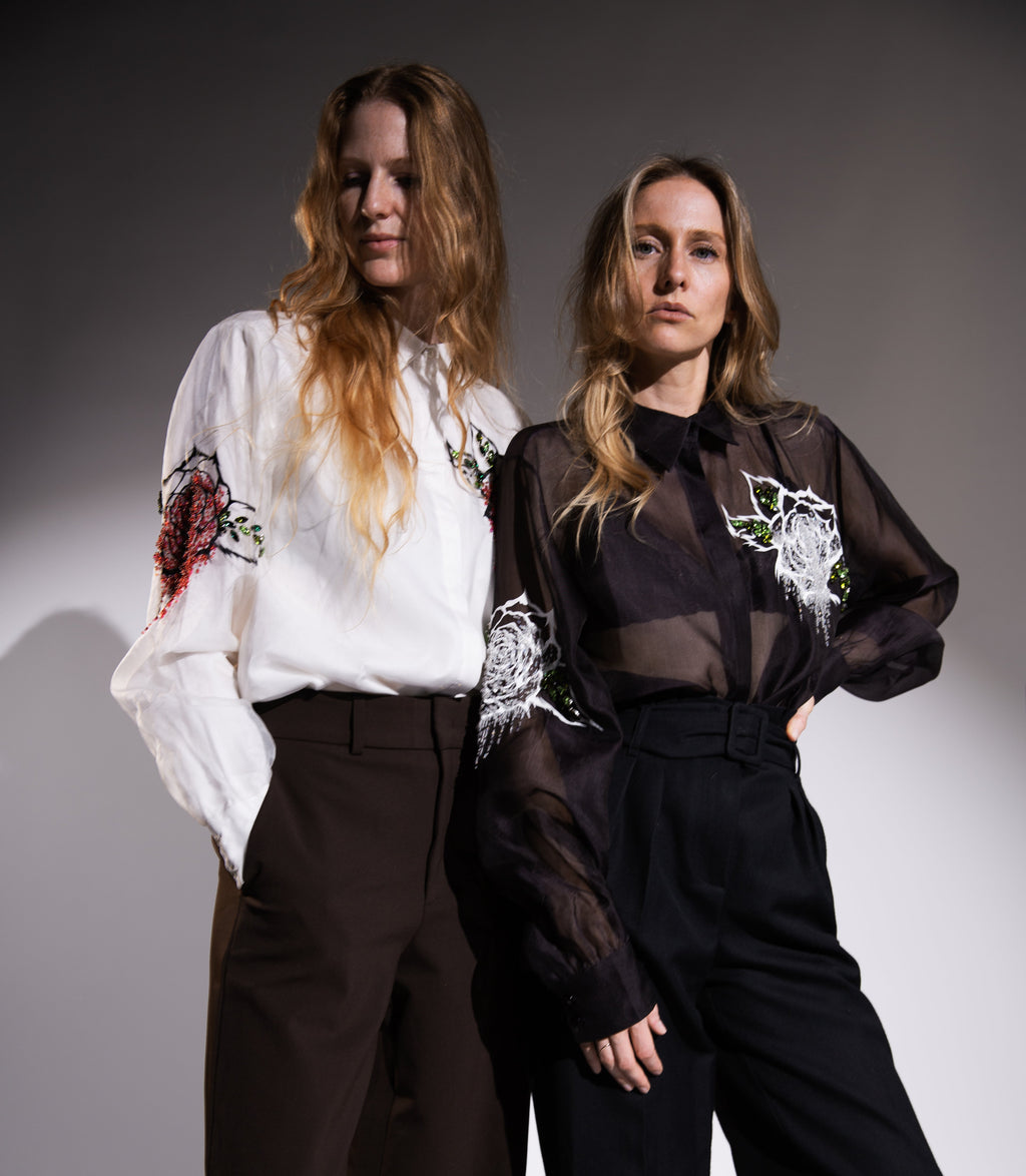 Organza silk blouse with flowers