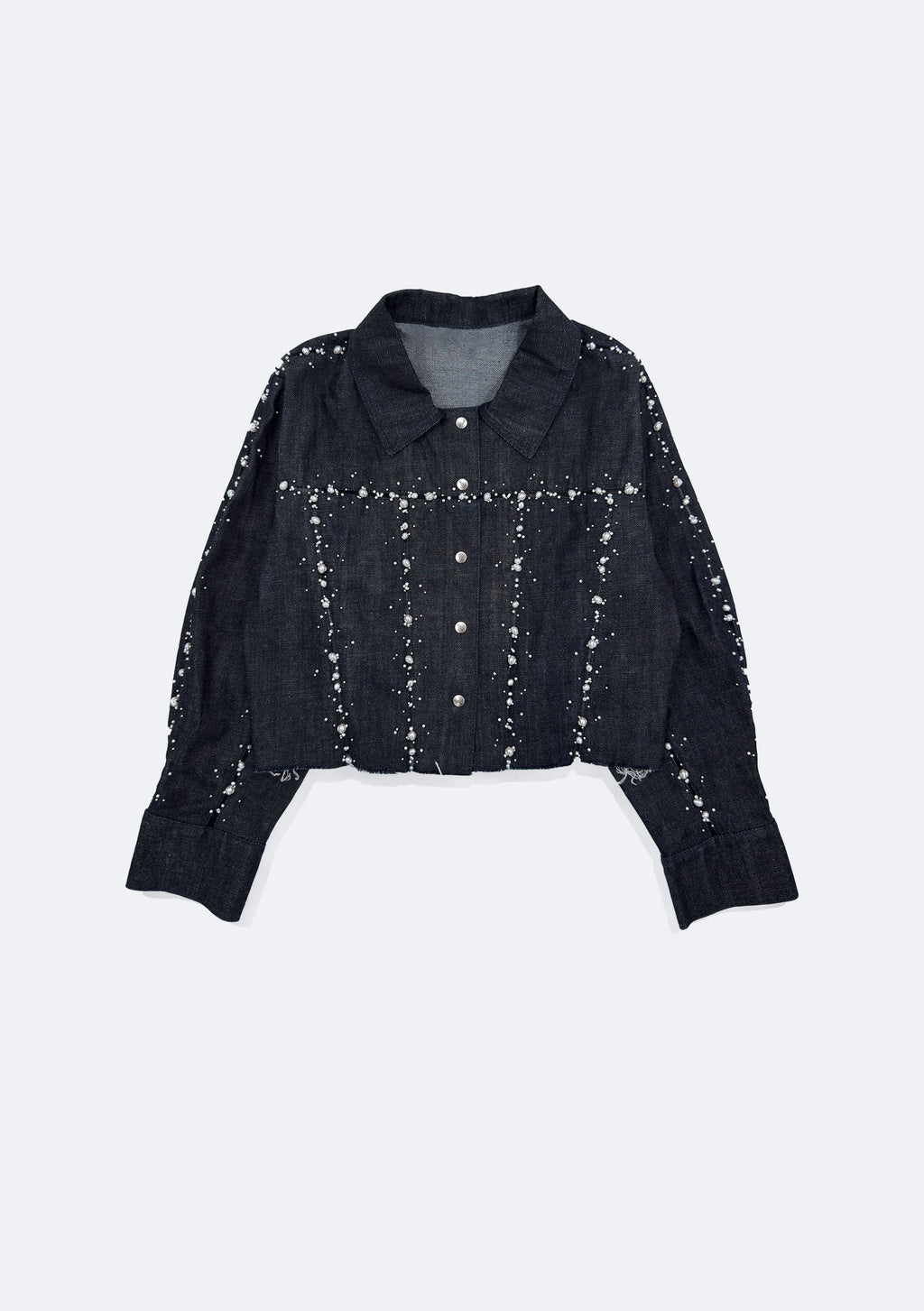 Cropped denim jacket with pearls