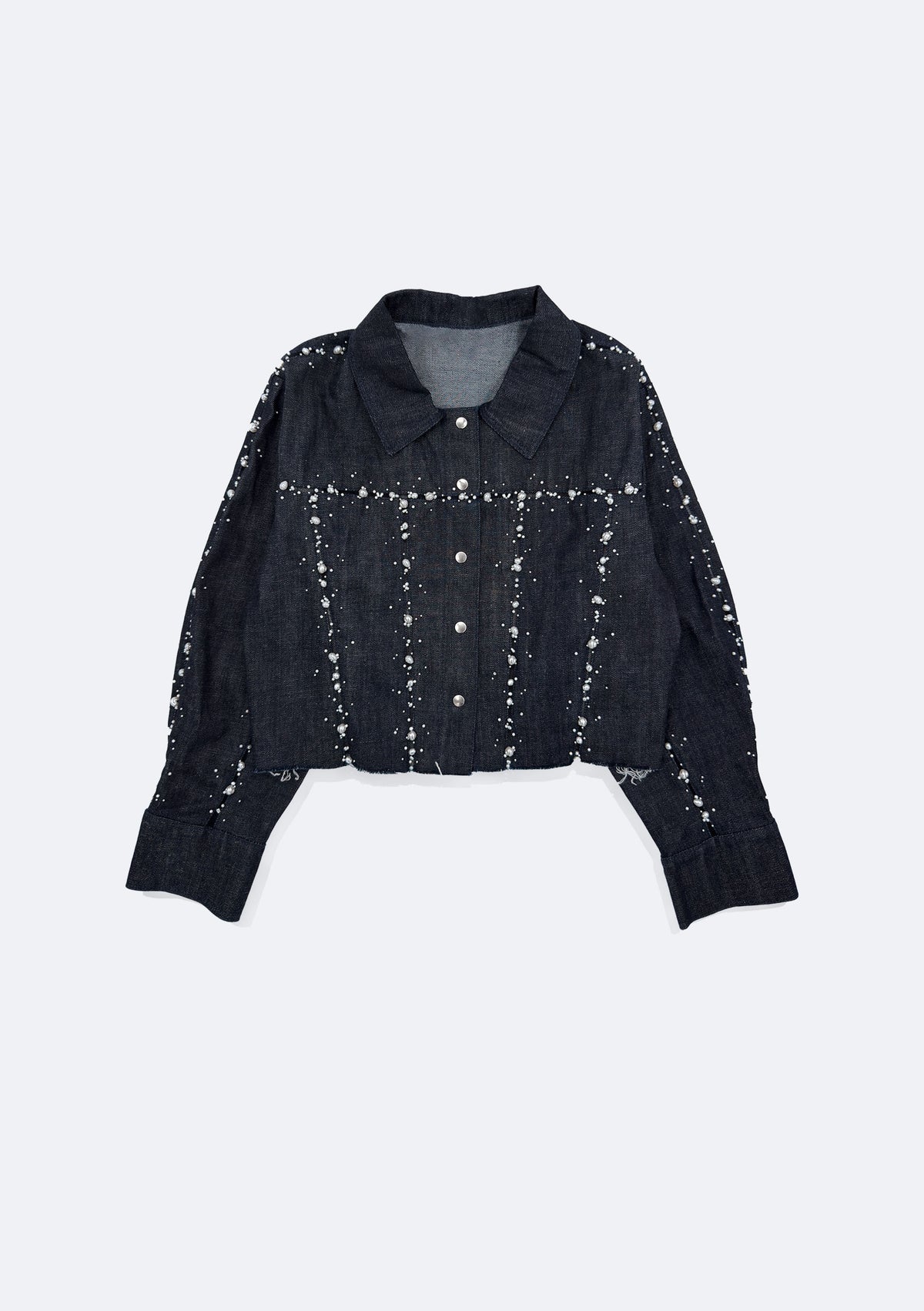 Cropped denim jacket with pearls