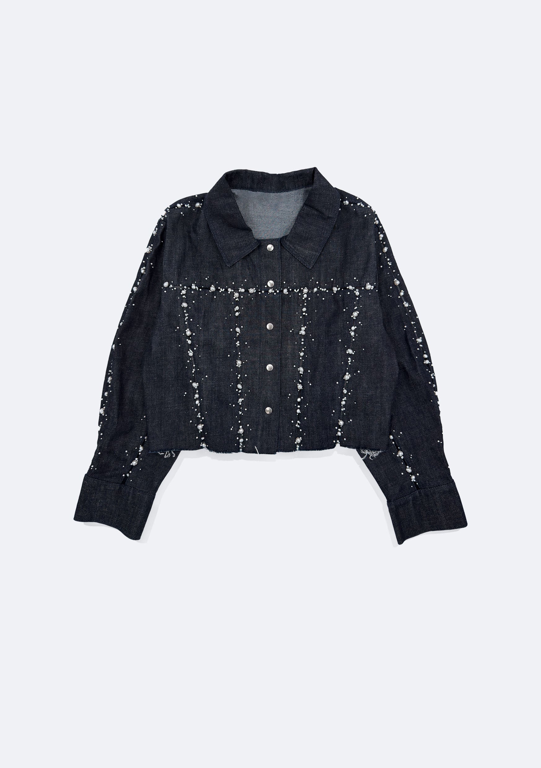Cropped denim jacket with pearls