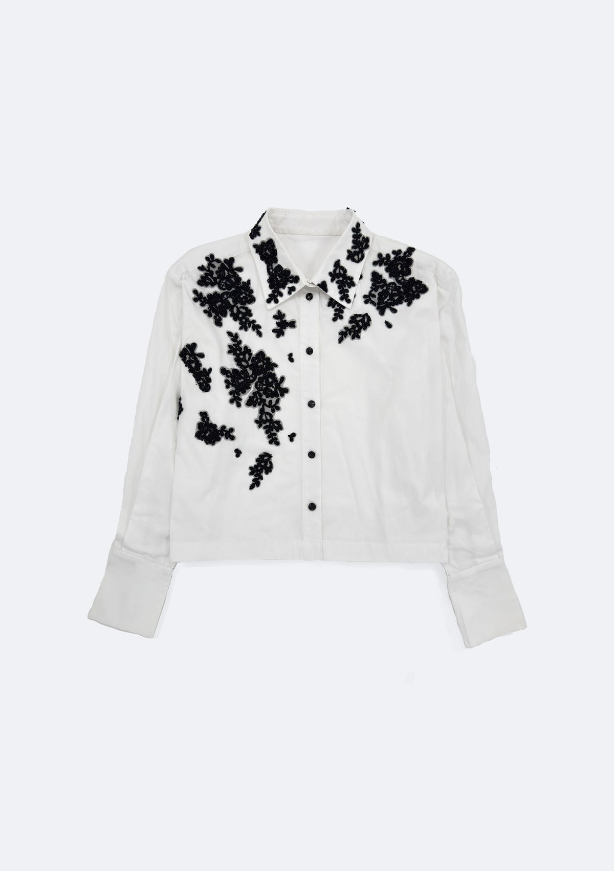 Poplin blouse with lace appliqués